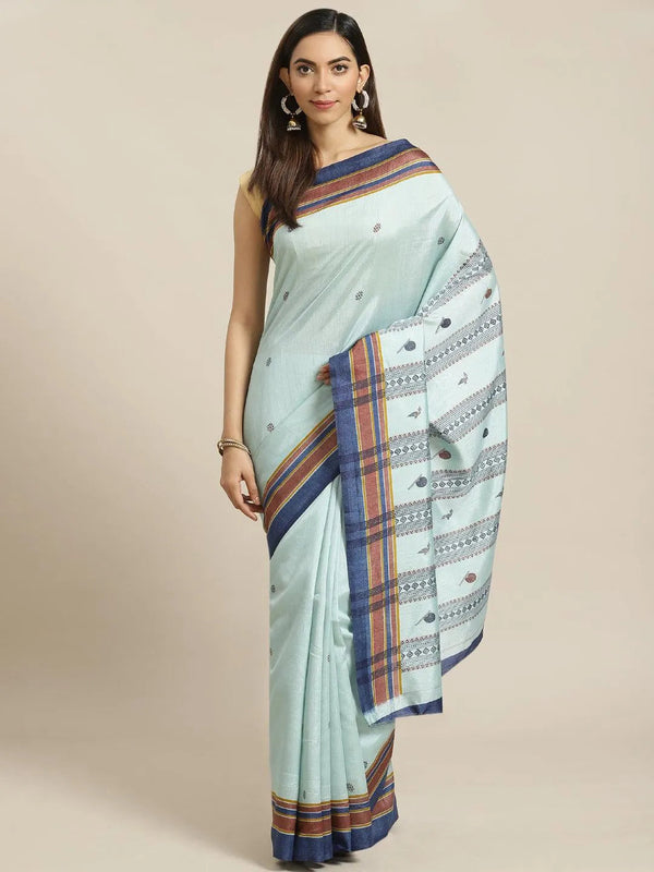 Blue Printed Cotton Silk Saree - Jashvi