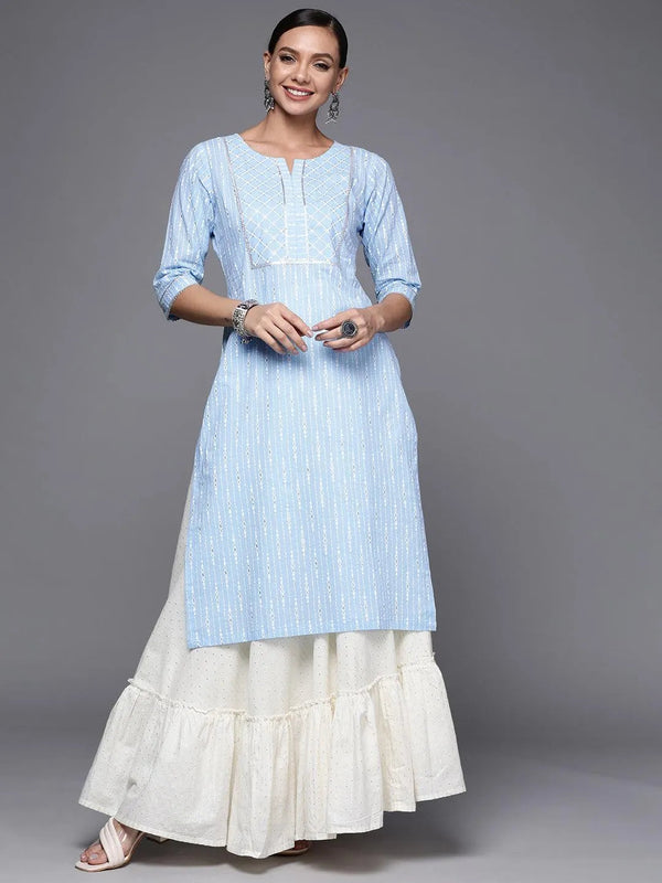 Blue Printed Cotton Straight Kurta - Jashvi