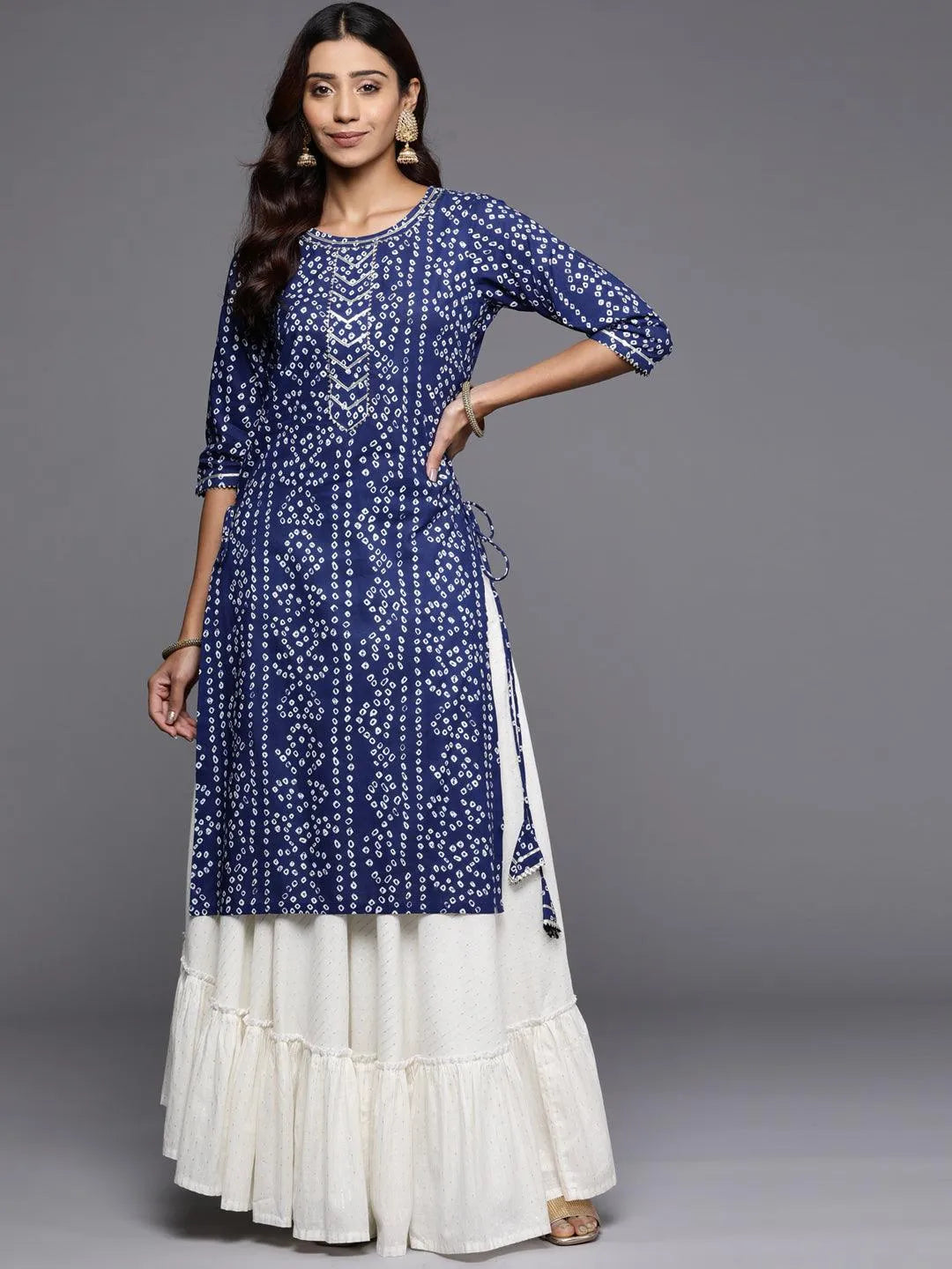 Blue Printed Cotton Straight Kurta - Jashvi