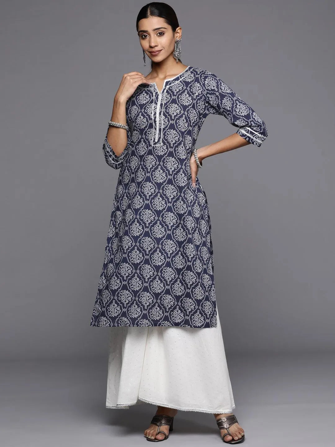 Blue Printed Cotton Straight Kurta - Jashvi