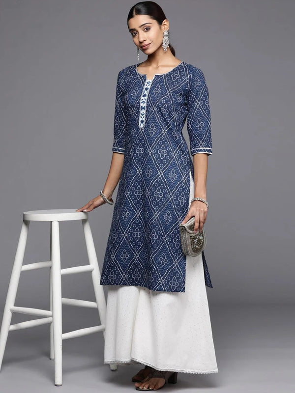 Blue Printed Cotton Straight Kurta - Jashvi