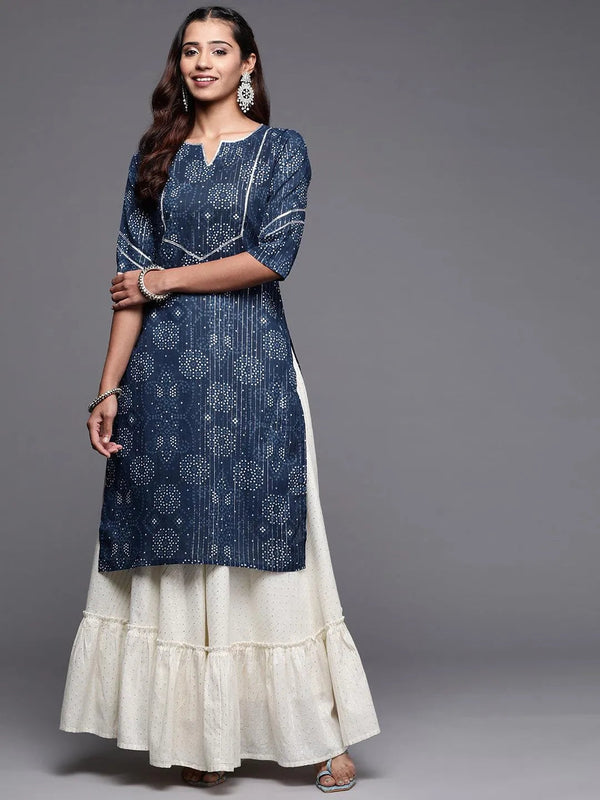 Blue Printed Cotton Straight Kurta - Jashvi