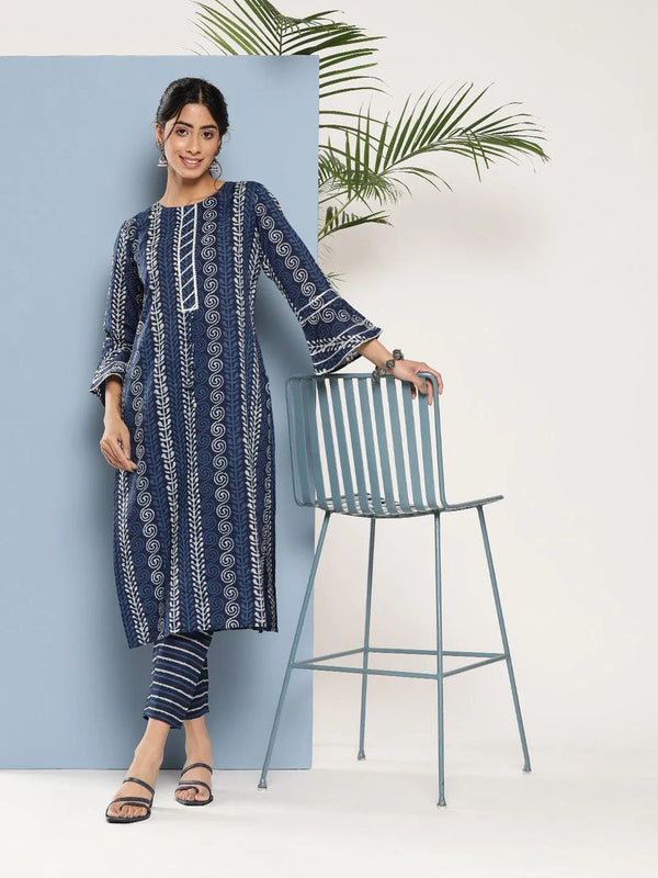 Blue Printed Cotton Straight Kurta - Jashvi