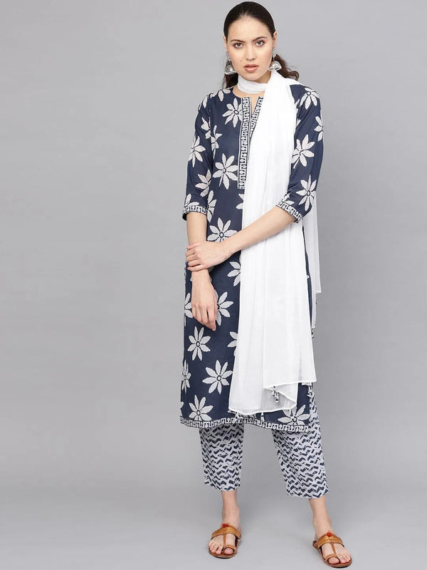 Blue Printed Cotton Suit Set - Jashvi