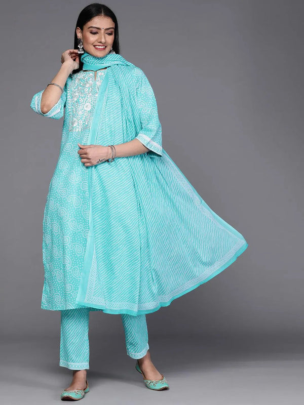 Blue Printed Cotton Suit Set - Jashvi