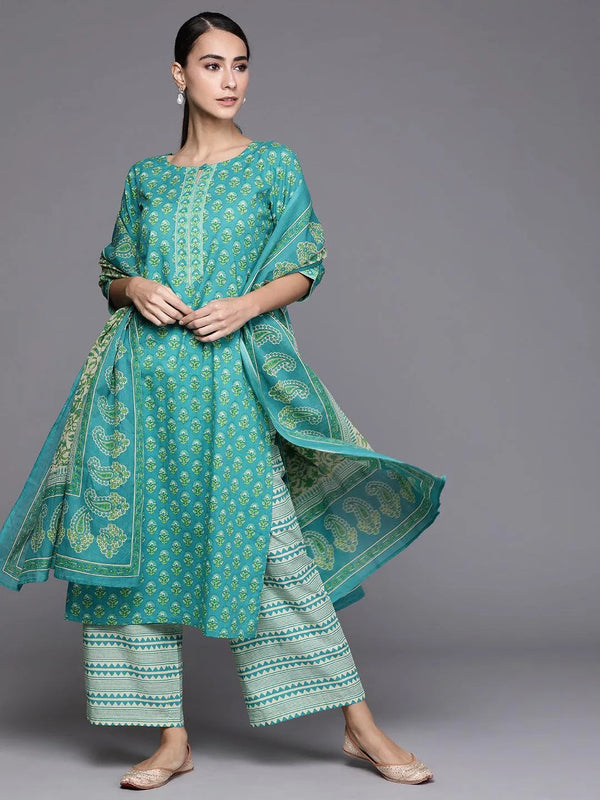 Blue Printed Cotton Suit Set - Jashvi