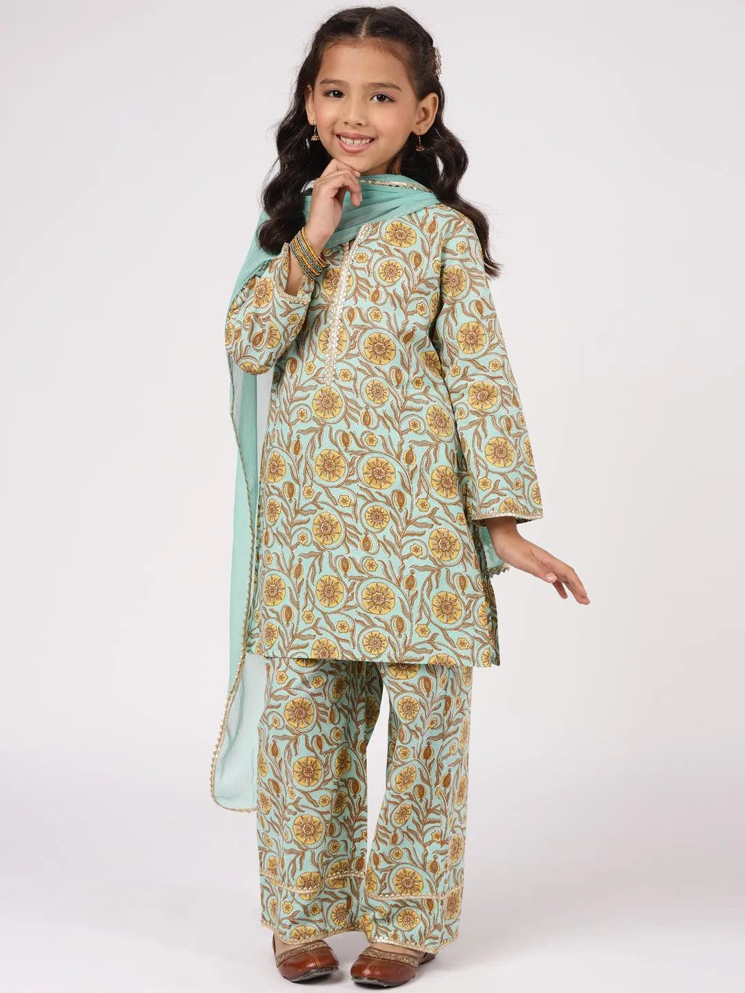 Blue Printed Cotton Suit Set - Jashvi