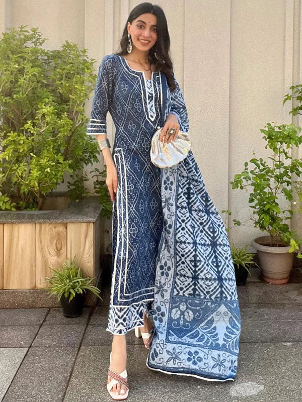 Blue Printed Cotton Straight Suit Set - Jashvi