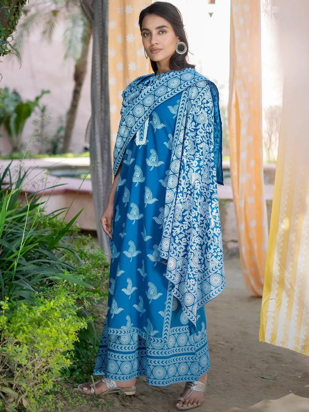 Blue Printed Cotton Suit Set - Jashvi