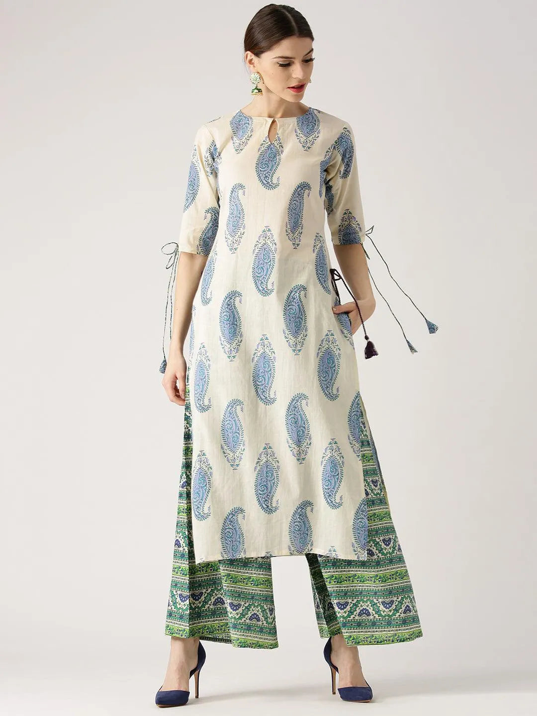 Blue Printed Cotton Kurta Set - Jashvi