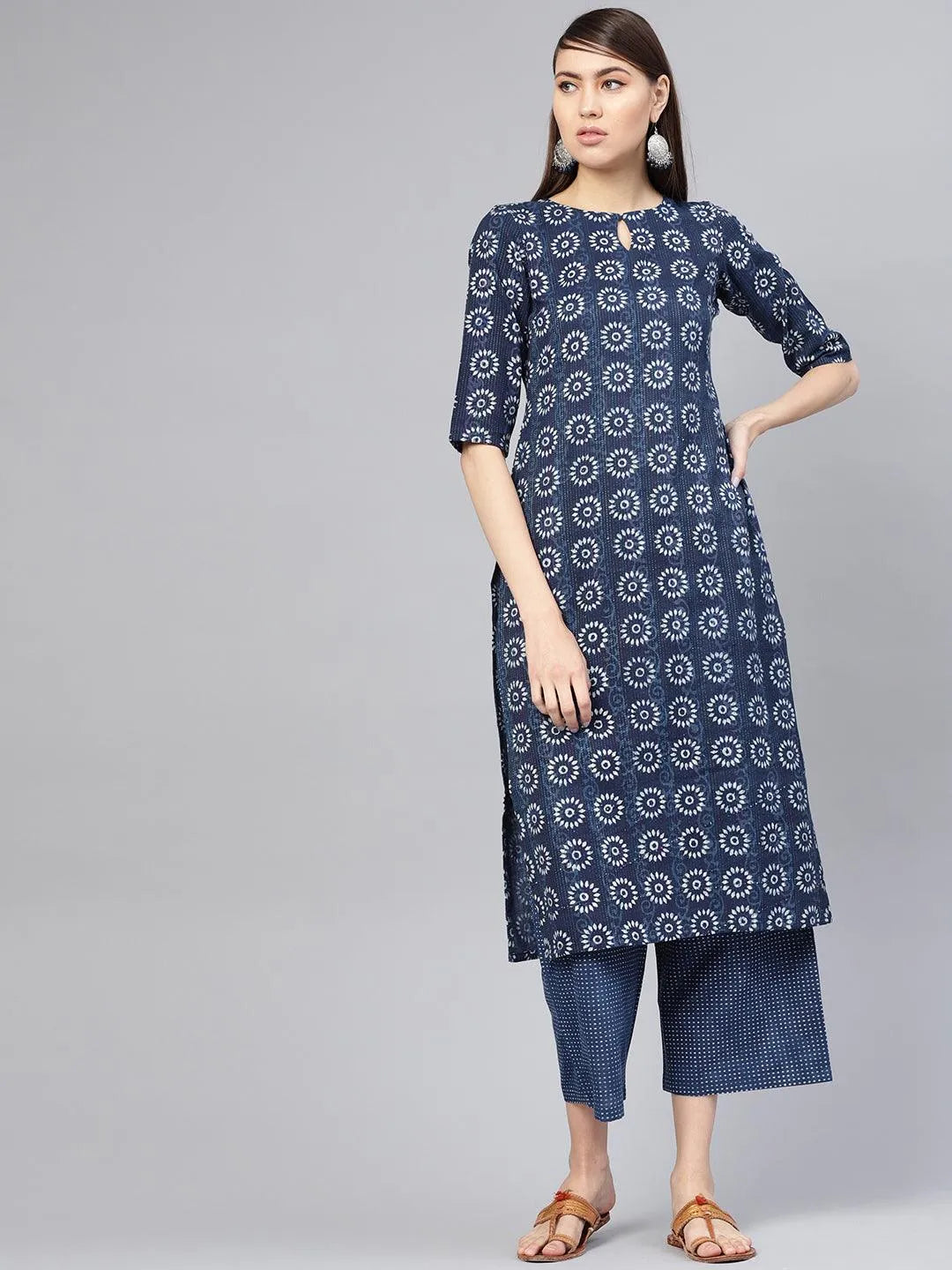 Blue Printed Cotton Kurta Set - Jashvi