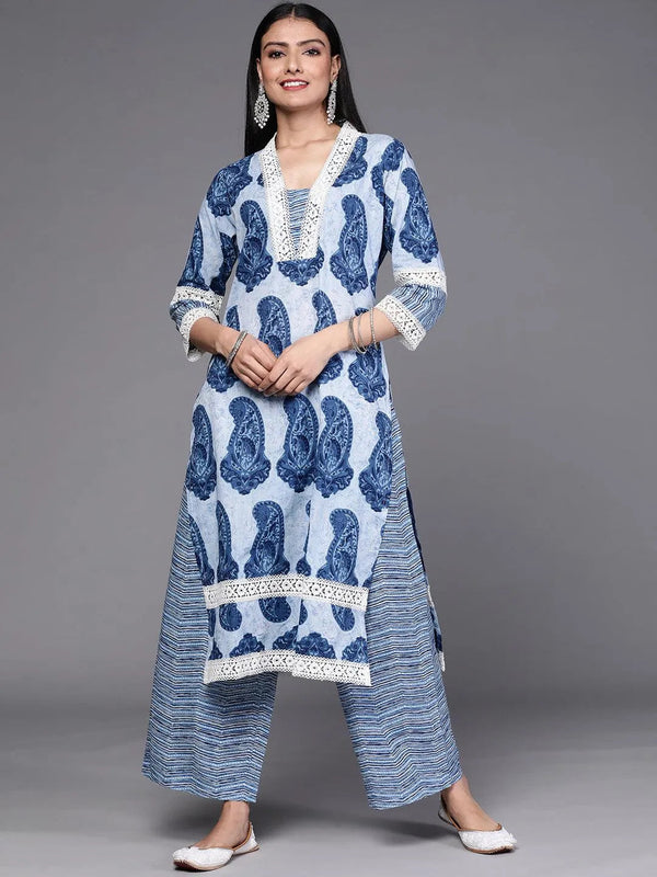 Blue Printed Cotton Kurta Set - Jashvi