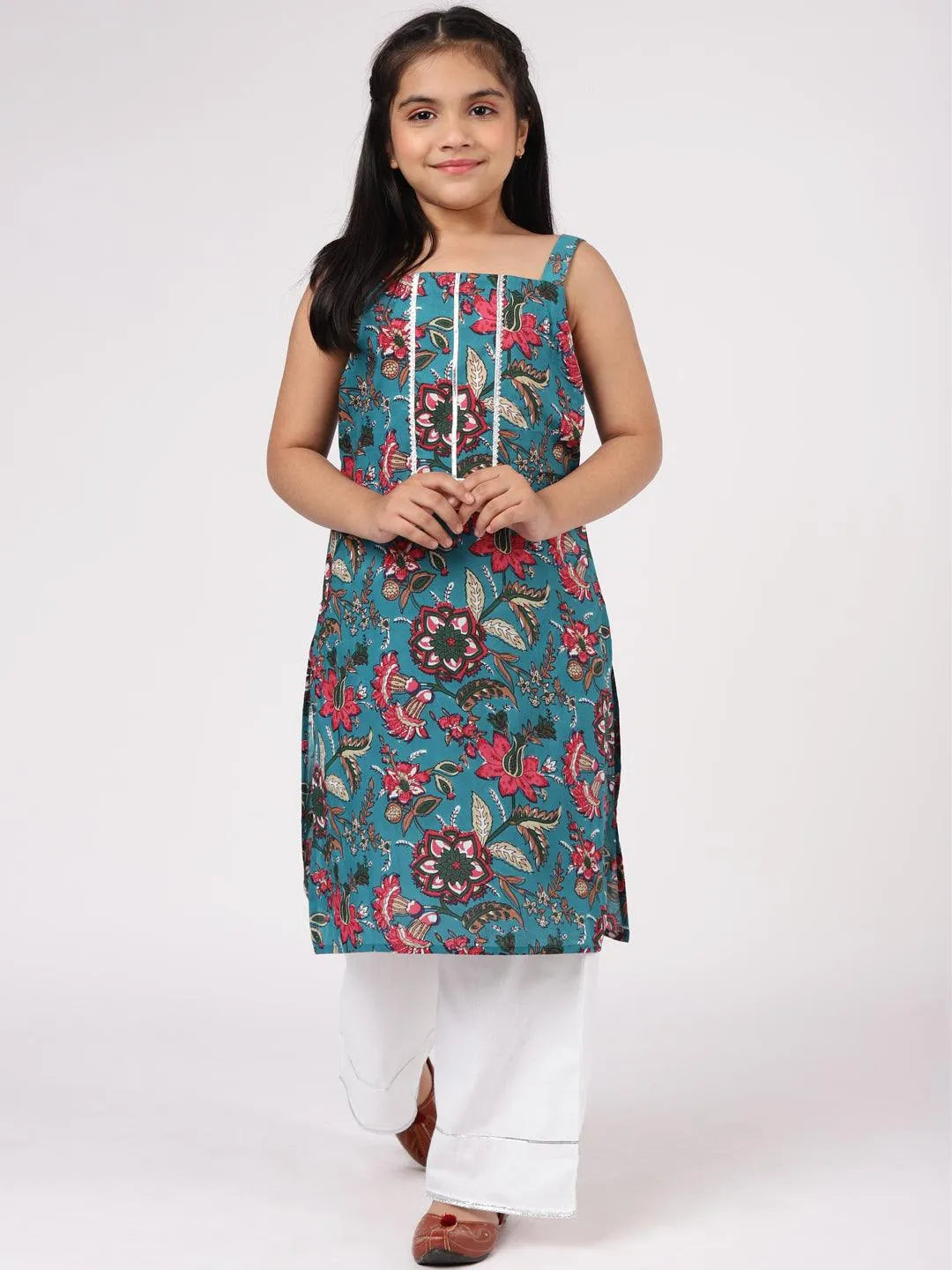 Blue Printed Cotton Straight Kurta Set - Jashvi