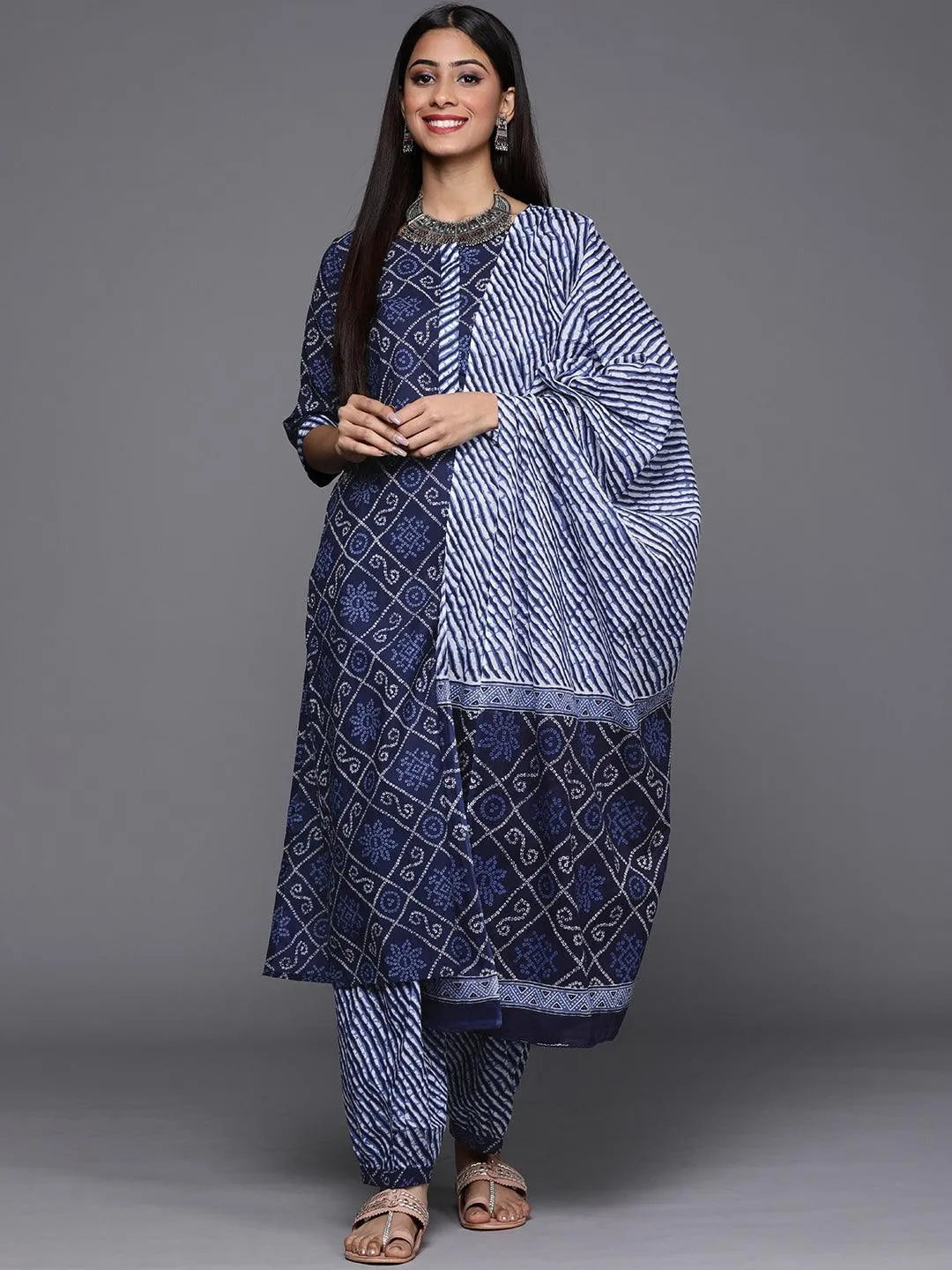 Blue Printed Cotton Suit Set - Jashvi