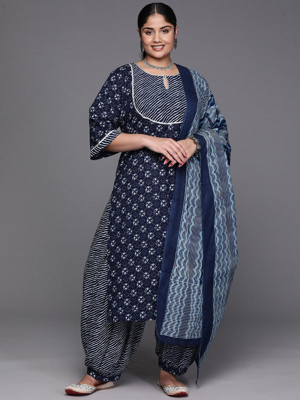 Black Yoke Design Cotton Straight Kurta With Trousers & Dupatta - Jashvi