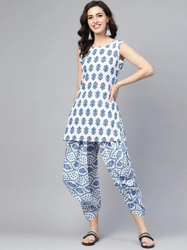 Blue Printed Cotton Kurta Set - Jashvi