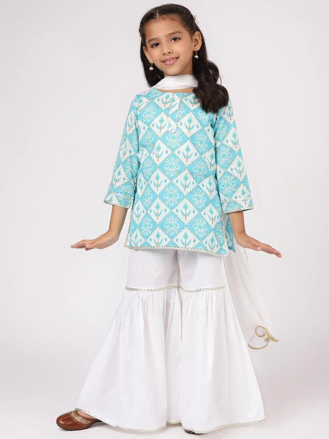 Blue Printed Cotton Suit Set - Jashvi