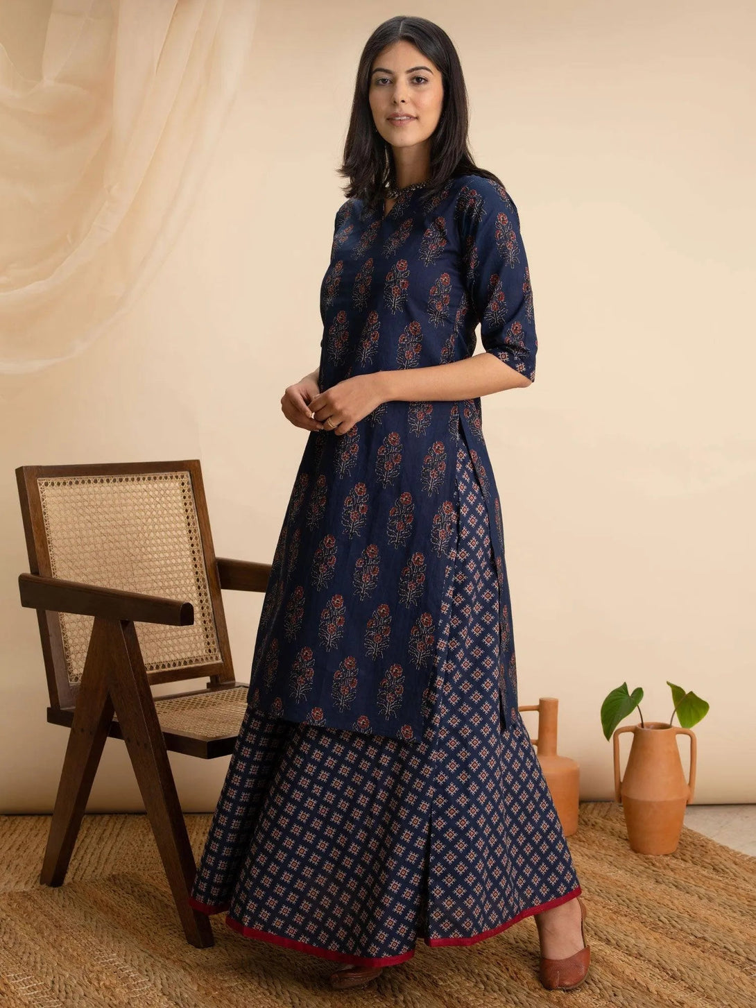 Blue Printed Cotton Kurta Set - Jashvi