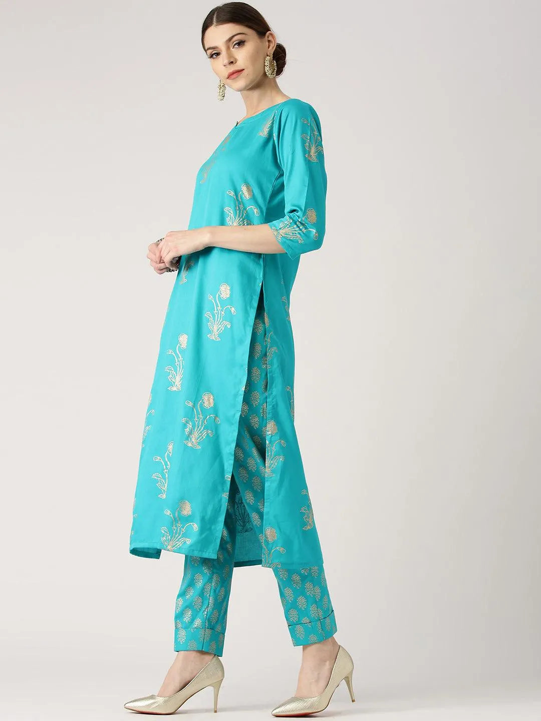 Blue Printed Cotton Kurta Set - Jashvi