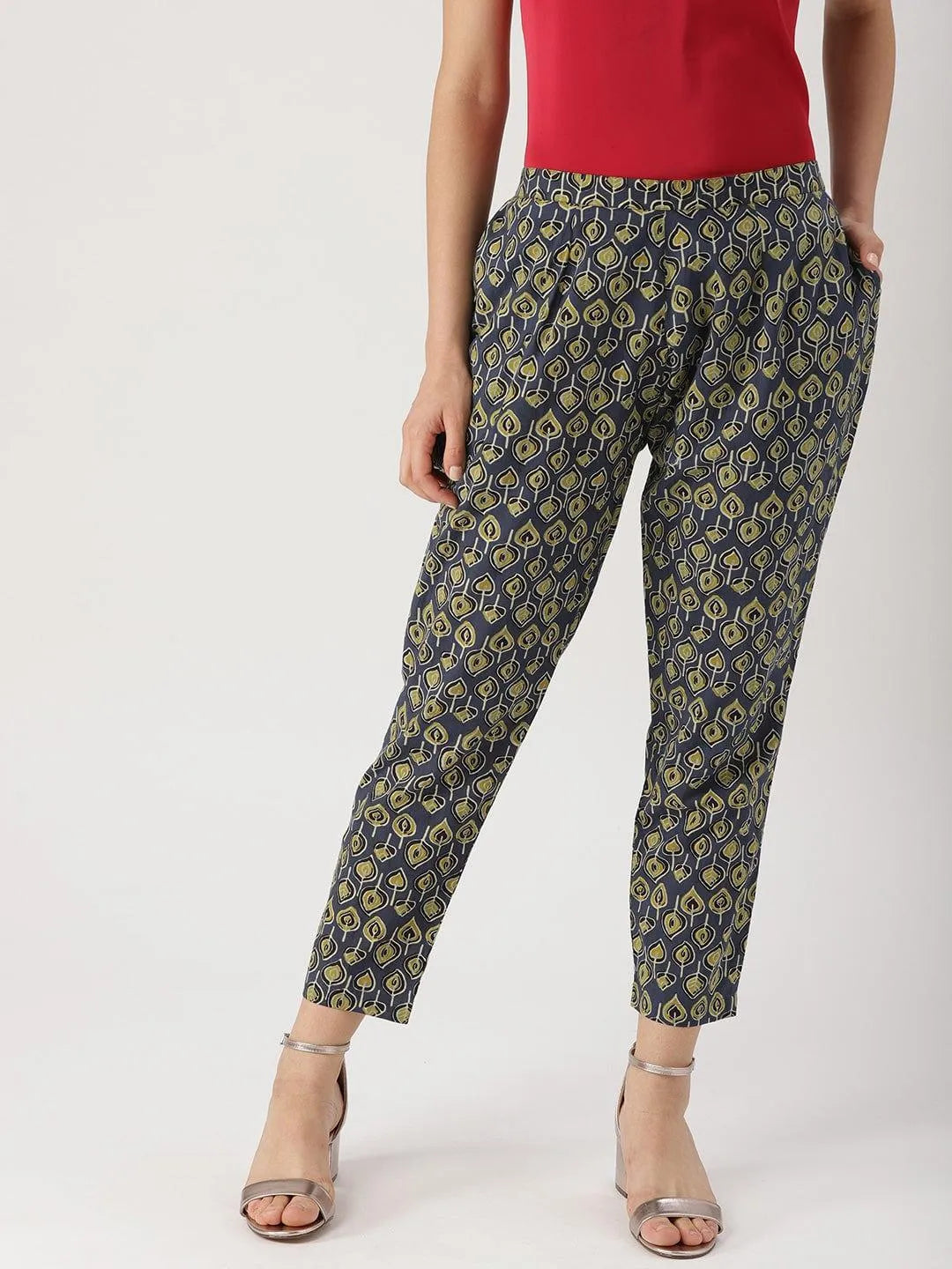 Blue Printed Cotton Trousers - Jashvi