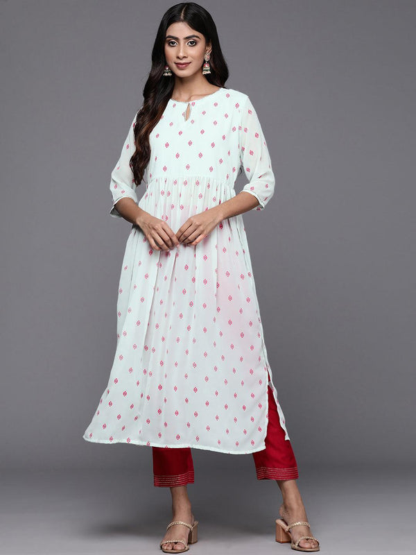 Blue Printed Georgette A-Line Kurta - Jashvi