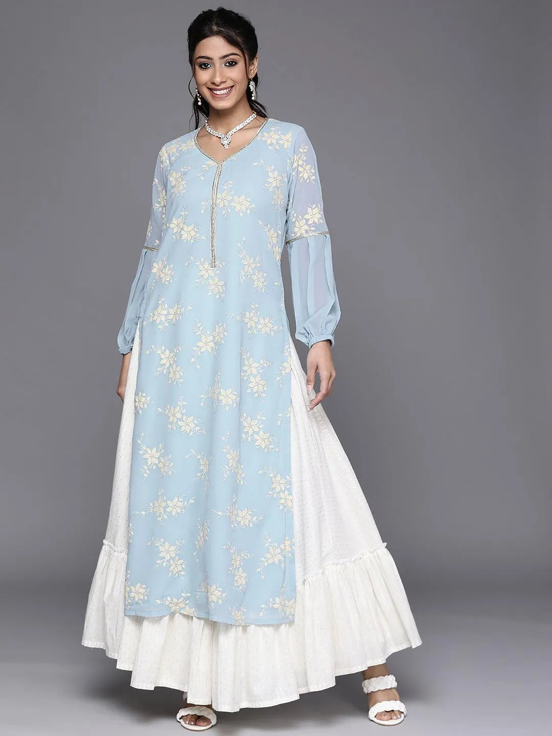 Blue Printed Georgette Kurta - Jashvi