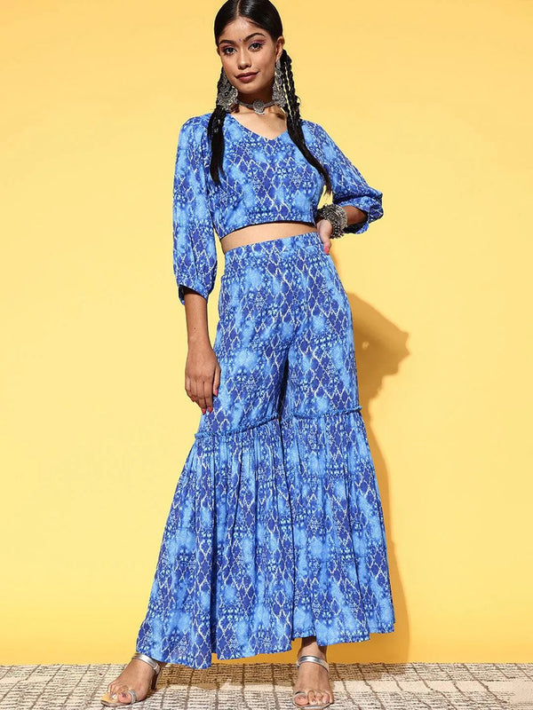 Blue Printed Georgette Co-Ords - Jashvi