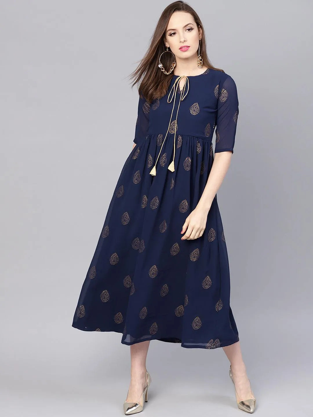 Blue Printed Polyester Dress - Jashvi