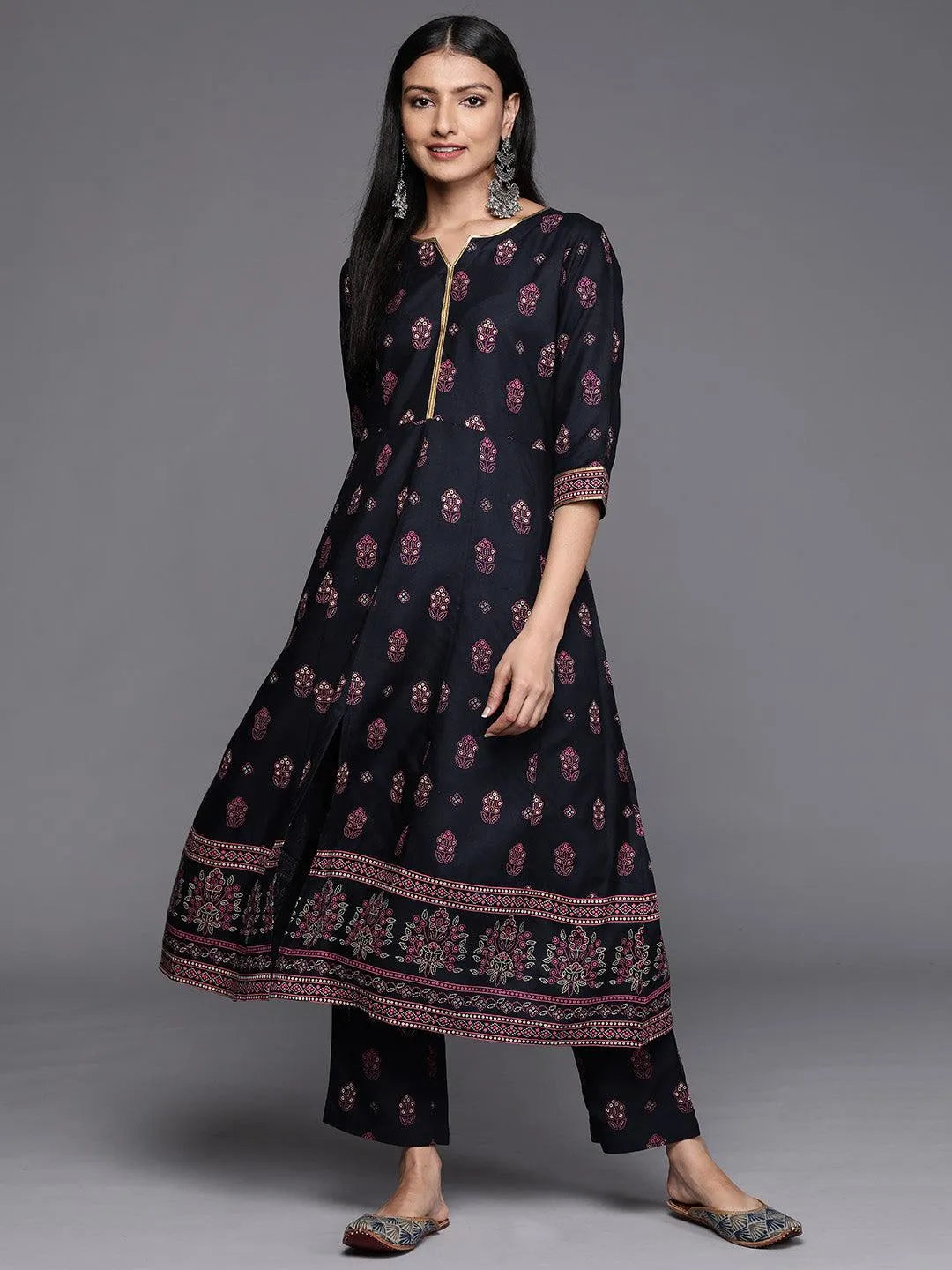 Blue Printed Rayon A-Line Kurta - Jashvi