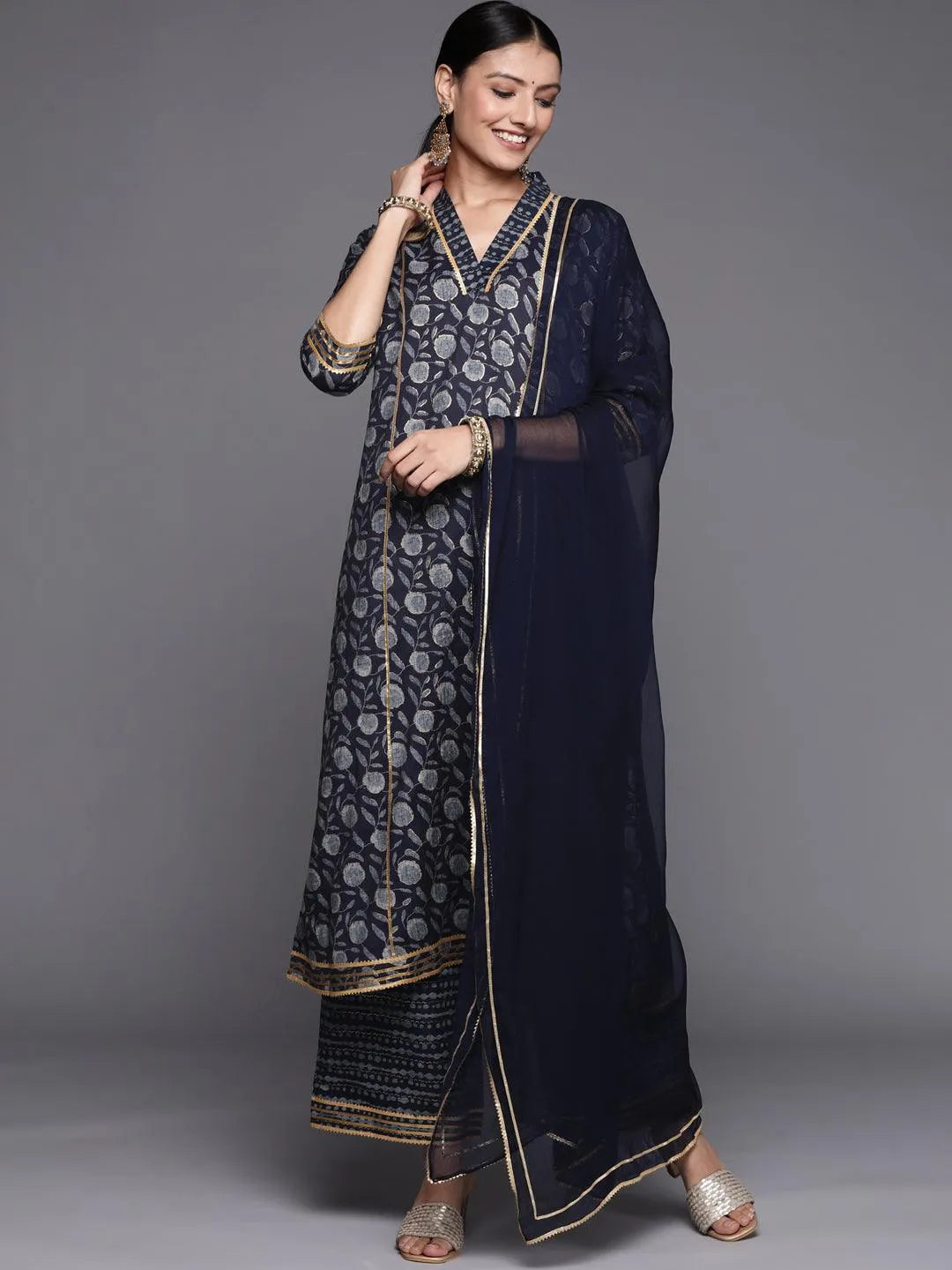 Blue Printed Rayon A-Line Suit Set - Jashvi