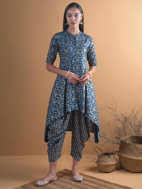 Blue Printed Rayon Kurta Set - Jashvi