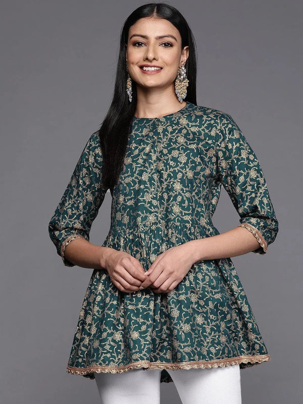 Blue Printed Rayon A-Line Kurti - Jashvi