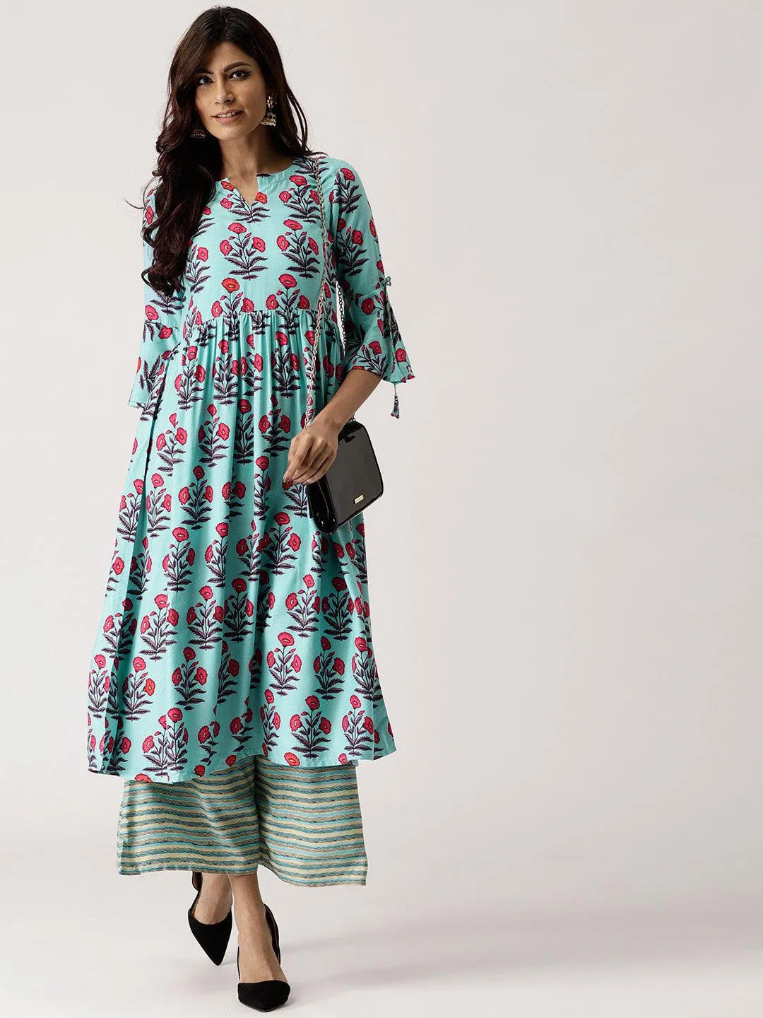 Blue Printed Rayon Kurta Set - Jashvi