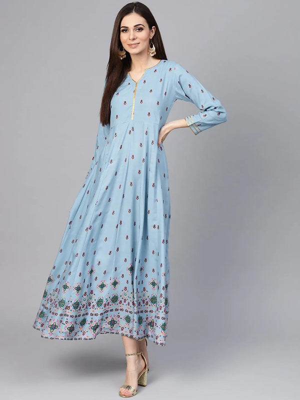 Blue Printed Rayon Dress - Jashvi