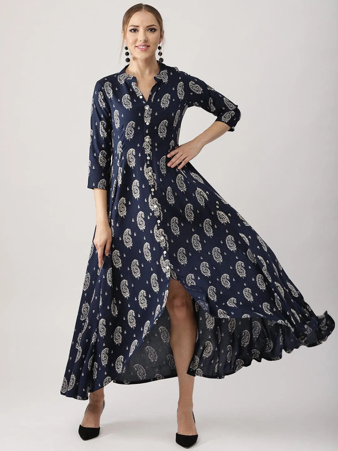 Blue Printed Rayon Dress - Jashvi