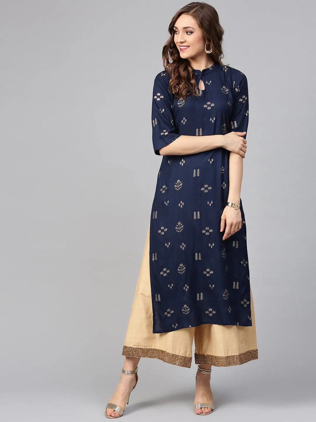 Blue Printed Rayon Kurta - Jashvi