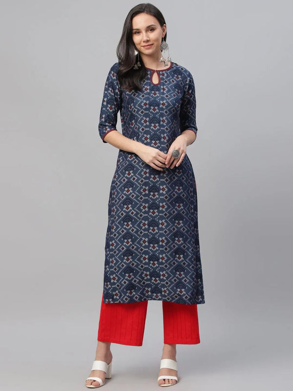 Blue Printed Rayon Kurta - Jashvi