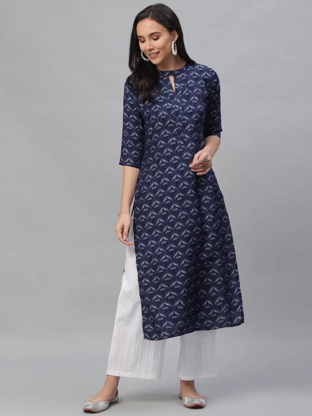 Blue Printed Rayon Kurta - Jashvi