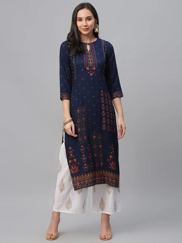 Blue Printed Rayon Kurta - Jashvi