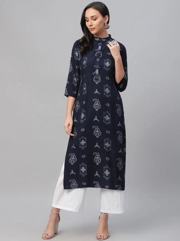 Blue Printed Rayon Kurta - Jashvi