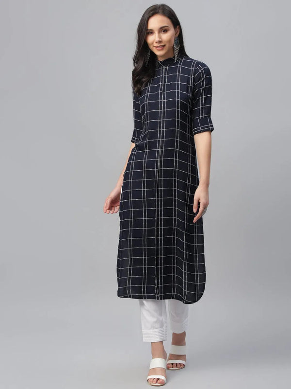 Blue Printed Rayon Kurta - Jashvi