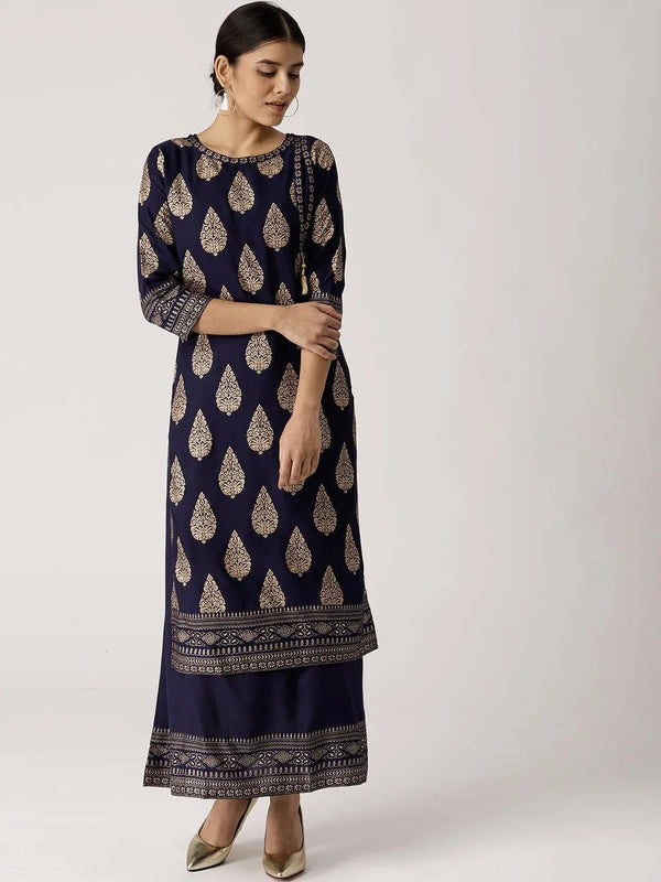 Blue Printed Rayon Kurta - Jashvi