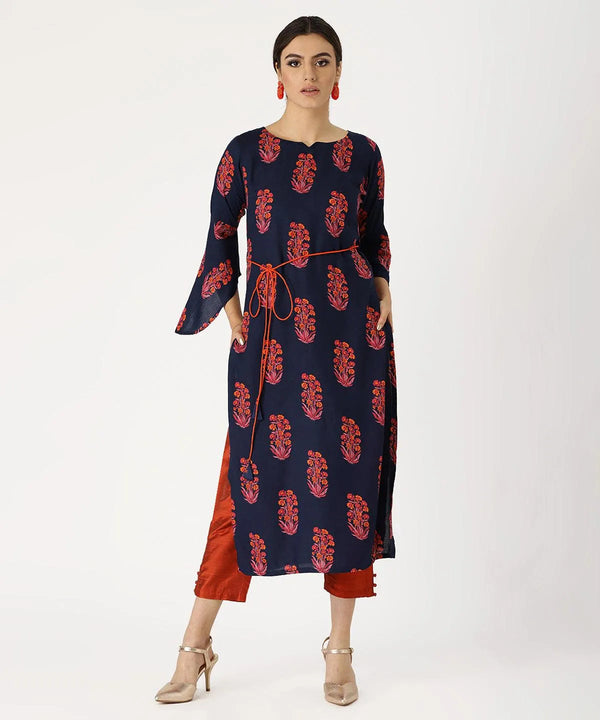 Blue Printed Rayon Kurta - Jashvi