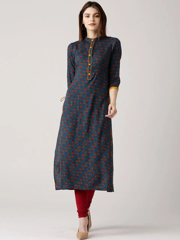 Blue Printed Rayon Kurta - Jashvi