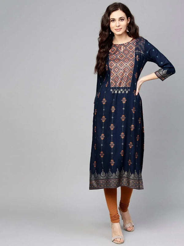 Blue Printed Rayon Kurta - Jashvi