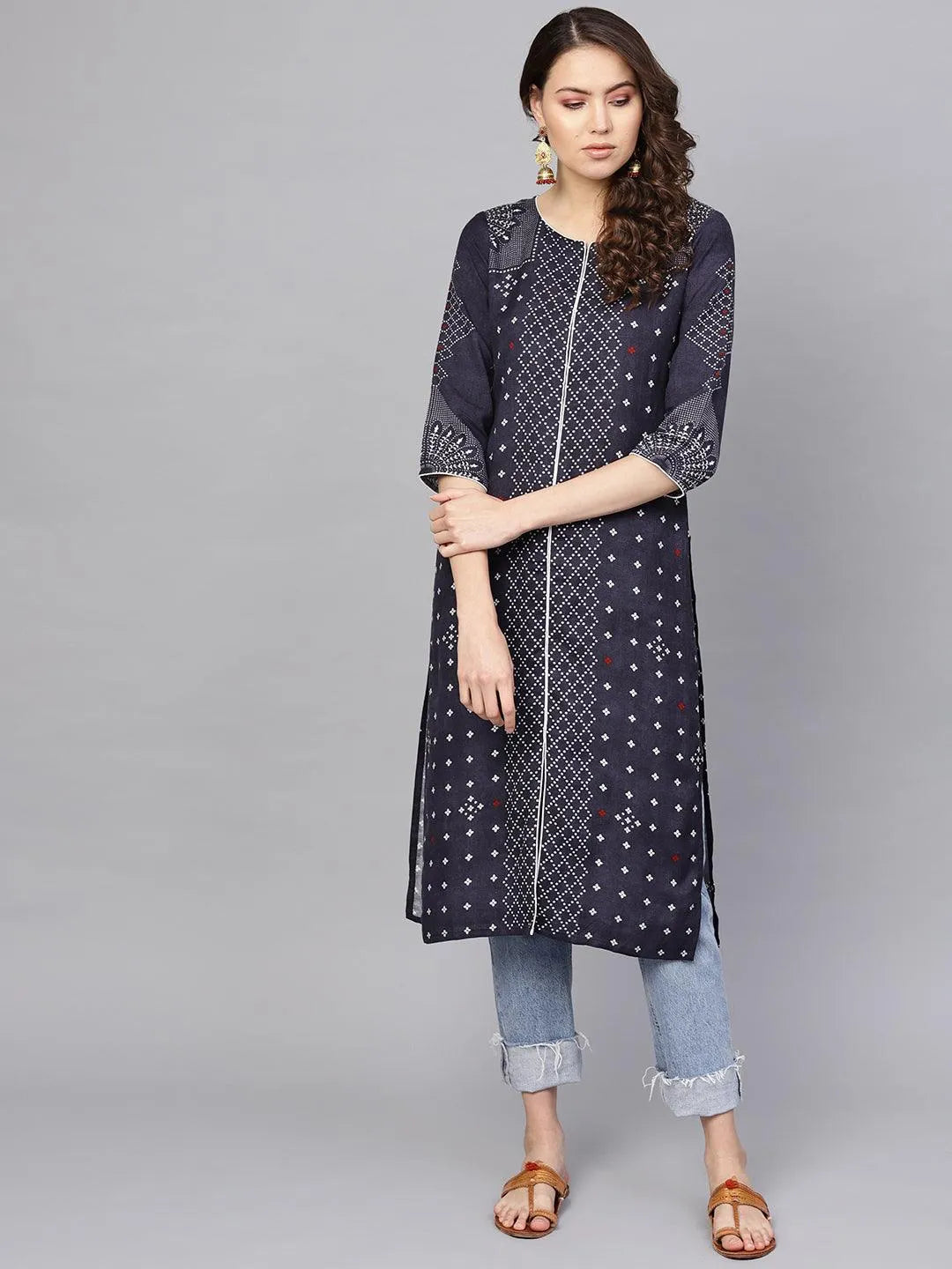 Blue Printed Rayon Kurta - Jashvi