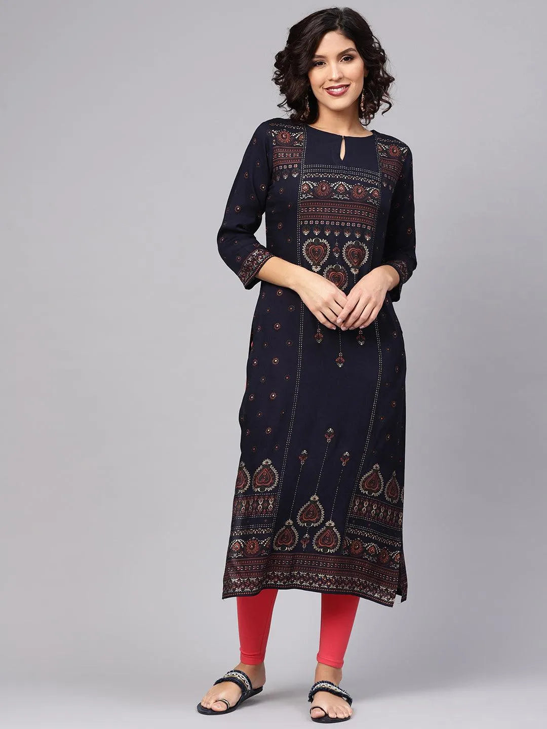 Blue Printed Rayon Kurta - Jashvi