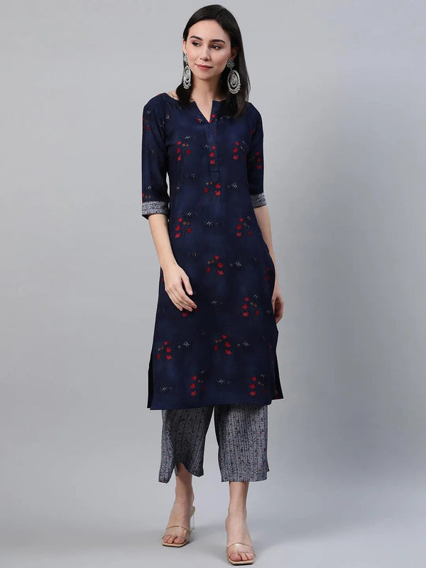 Blue Printed Rayon Kurta - Jashvi