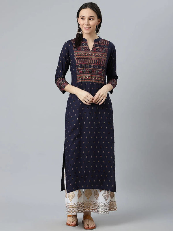 Blue Printed Rayon Kurta - Jashvi