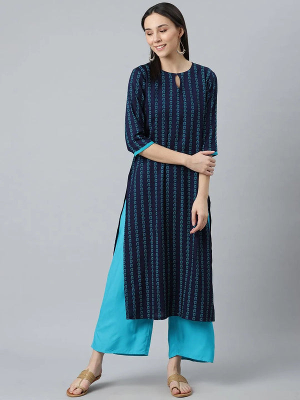 Blue Printed Rayon Kurta - Jashvi